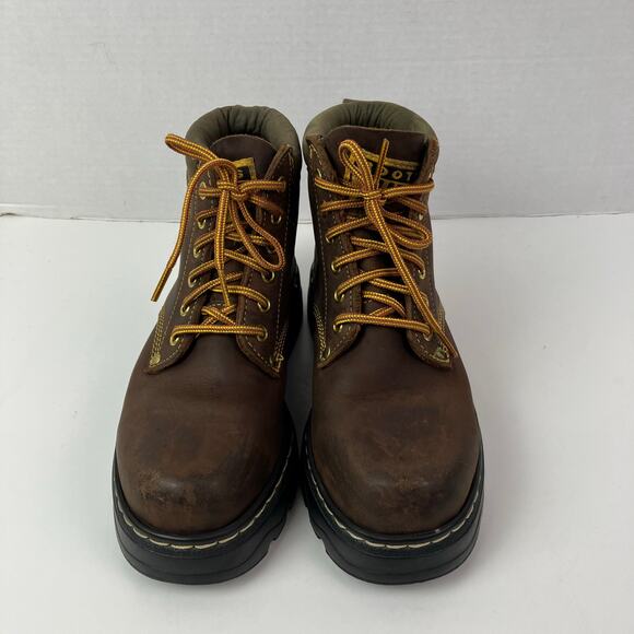 ROOTS TUFF Vintage Brown Leather Hiking/Work Lace-up Boots Chunky Sole Rugged - Picture 7 of 16